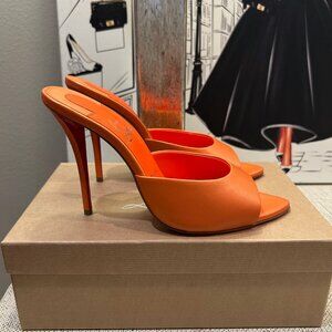 Christian Louboutin "Miss Z" Orange Calf Leather Mules (NIB)